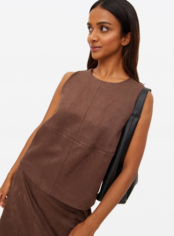 Brown Faux Suede Sleeveless Co-ord Top  XXL